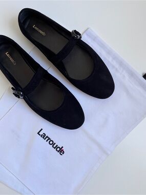 Larroude Black Suede Mary Jane Flats Size 11